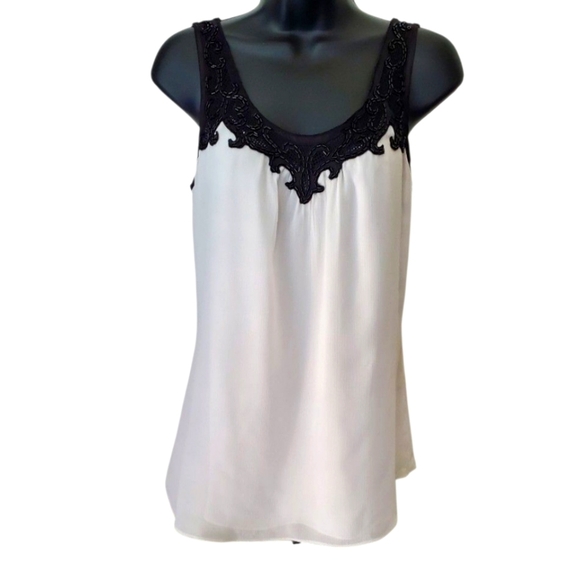 White House Black Market Tops - White House Black Market White Sleeveless Sheer Lace Beaded Neckline Top Size M